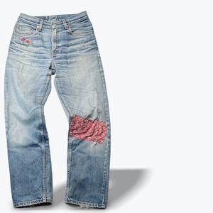 Vintage Levi's 502 Jeans Cigarette 1980s Patched Distressed Embroidery Size 29